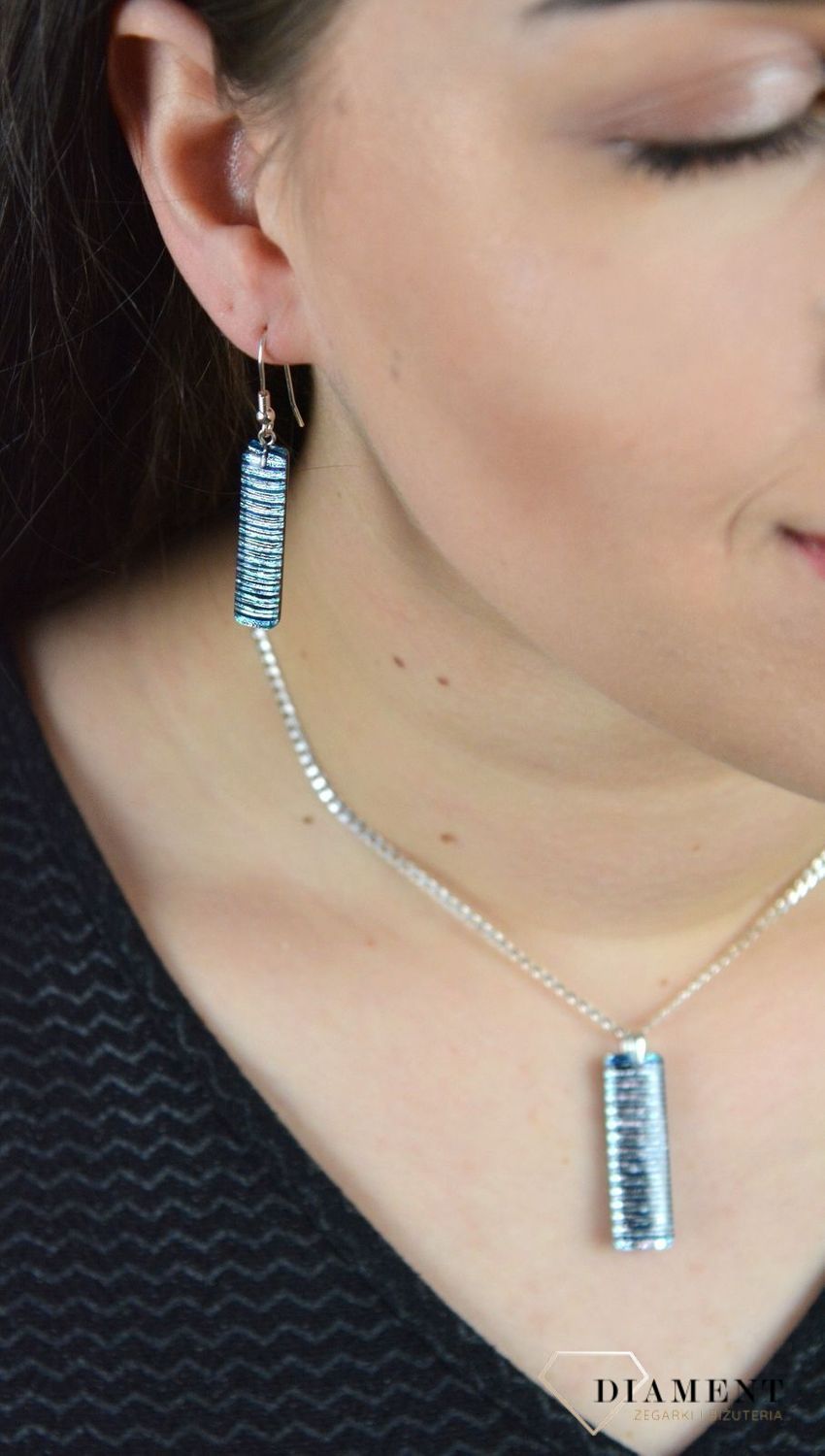 Srebrne kolczyki szkło weneckie 'Niebiesko srebrne paski' Murano 53.jpg